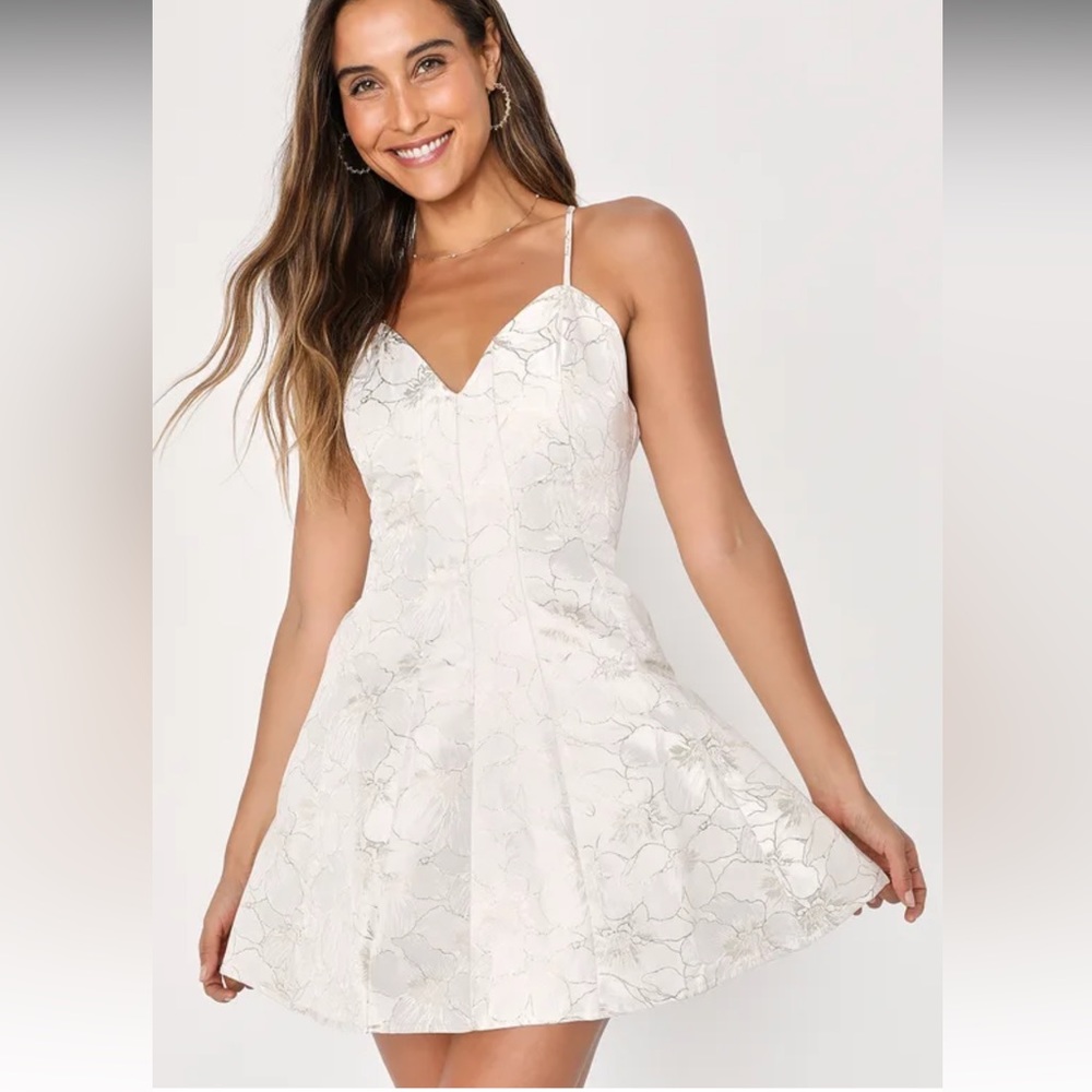 Lulus White Dress with Gold Floral Accents